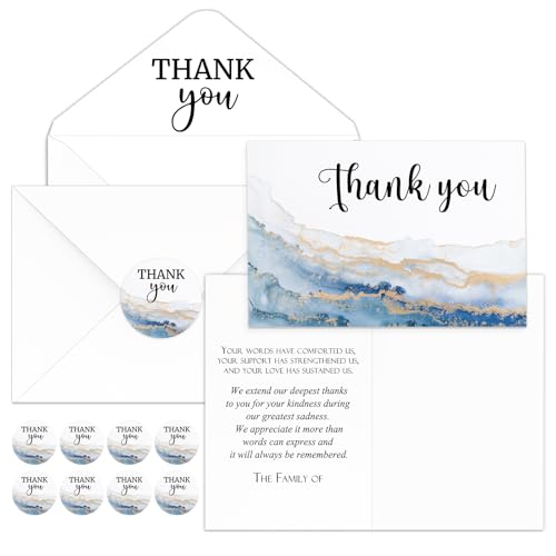 Fumete 50 Set Funeral Thank You Cards, Watercolor Agate | with Envelopes and Sticker Thank You Sympathy Card with Message Bereavement for Funeral Family Loved Ones Celebration of Life - style: Watercolor Agate