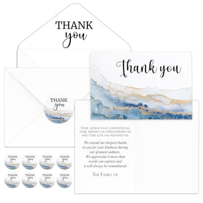 Fumete 50 Set Funeral Thank You Cards, Watercolor Agate | with Envelopes and Sticker Thank You Sympathy Card with Message Bereavement for Funeral Family Loved Ones Celebration of Life - style: Watercolor Agate