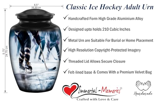 Ice Hockey Cremation Urn for Adult Human Ashes – Full Size Sports Tribute Memorial Urn – Elegant Funeral Urn for Hockey Lovers & Players – Holds Up to 210 lbs (Large) - size: Large