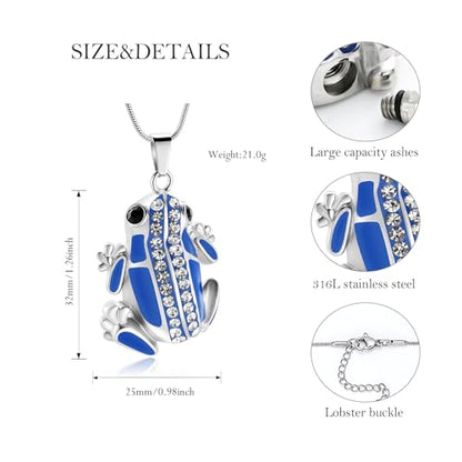 Frog Urn Necklace for Ashes Animals Cremation Jewelry Stainlee Steel Memorial Necklaces Keepsake Jewelry Ashe Holder Pendant for Human Ashes with Filling Kits - color: Blue