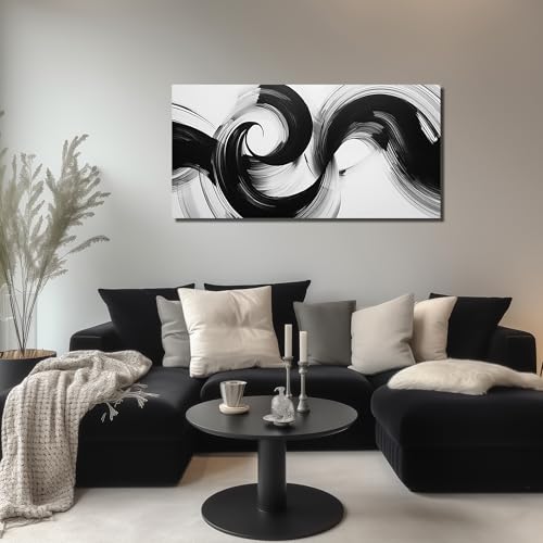 JuhaiArt Abstract Wall Art Black Cuadros Para Sala for Living Room - color: White, size: 48"L x 24"W