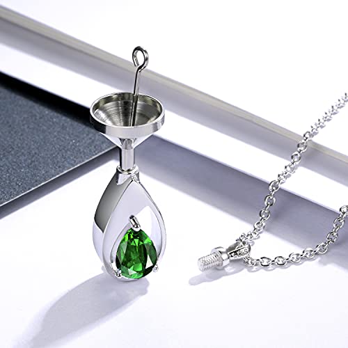 Sariel 925 Sterling Silver Teardrop Cremation Necklace for Ashes - color: Green