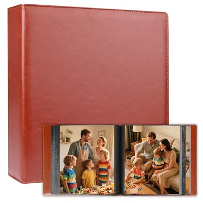 Aevdor 8x10 Photo Album, 168 Photos, Leather Cover, Brown | Large Capacity, Side-Loading Clear Pockets, Vertical 8x10 Layout, Black Inner Pages, Wedding, Travel, Baby & Family Memories - color: Brown