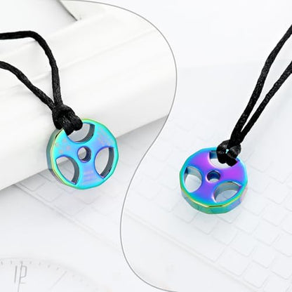 XSMZB Fitness Dumbbell Cremation Jewelry for Human Pet Stainless Steel Weight Plate Urn Necklace for Ashes Keepsake Pendant Urn Jewelry - color: Colorful