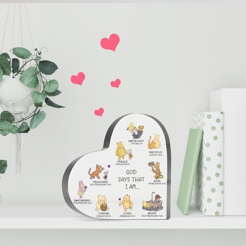 Religious Gifts for Women, Winnie Bible Verse Encouragement Presents for Sister Mom Friend, Christian Home Office Desk Winnie Decor, God Says Inspirational Acrylic Hearts Plaques - style: Winnie 002