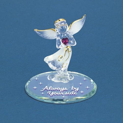 Glass Baron Remembrance Angel Figurine with Crystal Heart and Gold Halo | Handcrafted Angel Figurine with Austrian Crystal Heart, 22K Gold Halo, and Always By Your Side Message - color: Always By Your Side