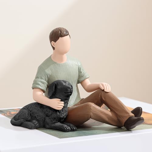Man with Black Dog Figurine, Boy and Dog Friendship Remembrance Gifts, A Cherished Tribute to Unconditional Pet Love - color: Black Dog
