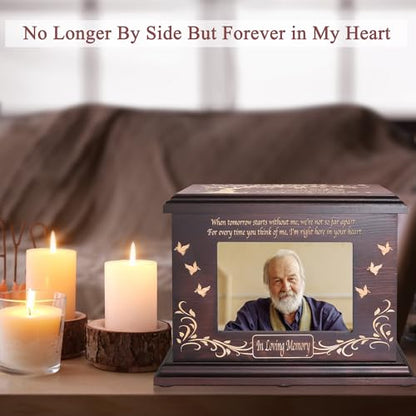 DGDCDV Cremation Urns for Human Ashes Male Female with Photo Frame | Large Wooden Memorial Urns for Adult Woman Men Human Ashes, Decorative Burial Funeral Urns Box and Caskets for Ashes