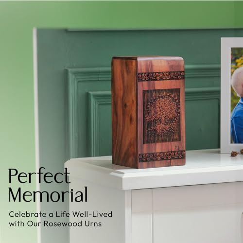 Tree of Life with Swirling Leaves Wooden Urn Box for Human Ashes - Large Wood Storage Urn - Ground Burial Urn - Resistant and Secure - Memorial Gifts - Funeral Urns - 11.25 Inches, Natural