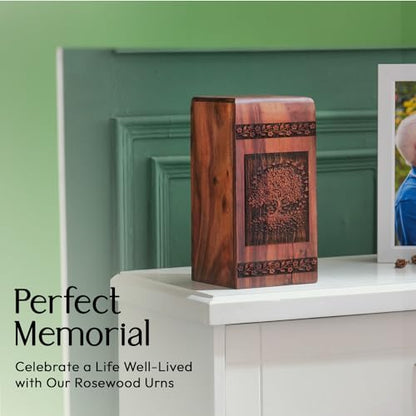 Tree of Life with Swirling Leaves Wooden Urn Box for Human Ashes - Large Wood Storage Urn - Ground Burial Urn - Resistant and Secure - Memorial Gifts - Funeral Urns - 11.25 Inches, Natural