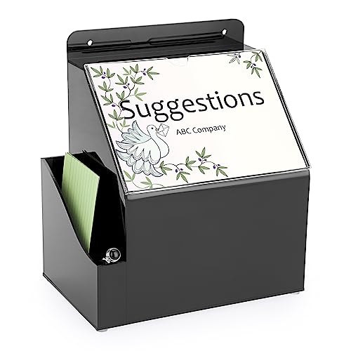 BTSKY Acrylic Suggestion Box with Lock & 5"x7" Sign Slot, Side-Pocket,Black | Wall Mounted Donation Box Office Ballot Boxes Collection Comment Boxes for Voting Fundraising, Locking Suggestion Mailbox