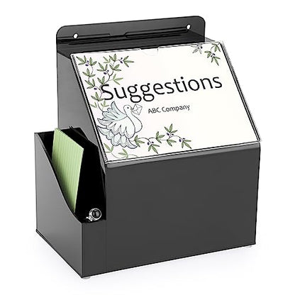 BTSKY Acrylic Suggestion Box with Lock & 5"x7" Sign Slot, Side-Pocket,Black | Wall Mounted Donation Box Office Ballot Boxes Collection Comment Boxes for Voting Fundraising, Locking Suggestion Mailbox