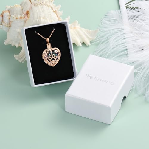 Yinplsmemory Pet Urn Necklace Pendant Jewelry for Dog Cat Memorial Crystal Heart Cremation Jewelry with Paw Print Ashes Keepsake Funeral Jewelry - color: Rose gold-purple