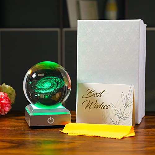 3.15'' 3D Galaxy Crystal Ball Science Universe Gifts with Light Lamp - color: Galaxy