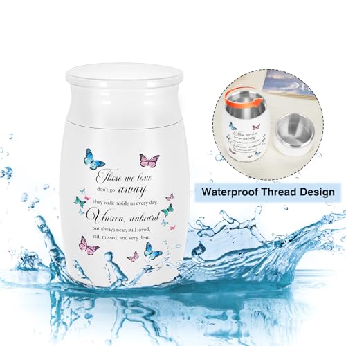 SOITIS Decorative Urn for Ashes – Elegant Butterfly Memorial Keepsake, 27" White Aluminum Funeral Urn, Small Keepsake for Human Ashes, Cremation Mini Urn for Women Men