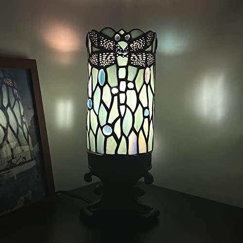 Small Tiffany Table Lamp Sea Blue Dragonfly Style Mini Stained Glass - color: Sea Blue Dragonfly Style