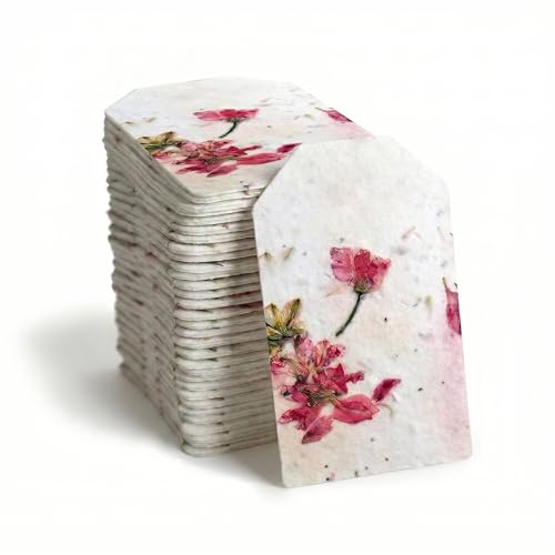 50 Pink Plantable Seed Paper Tags with Wildflower Seeds | Writable seed tags for moms, plant lovers, teachers, weddings, baby showers, memorials, gifts, and celebrations - style: 50 Floral Pink Tags