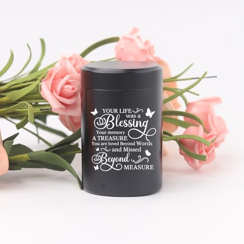 Generic 3 Inch Small Aluminum Mini Cremation Urn Memorial Ashes Urn - Black, Letter Print - Decorative Urns