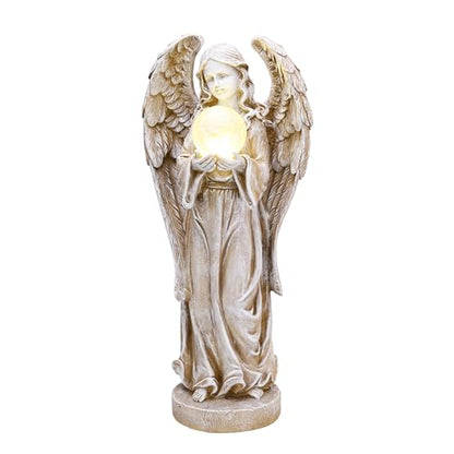 TERESA'S COLLECTIONS Angel Garden Solar Resin Fairy Glass Ball Statue 11" - size: Large
