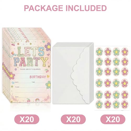 Let's Party! Birthday Invitations - Cute Flower - 20Pcs Double-Sided Fill- In Invitation Cards & Envelopes For Boys, Girls, Birthday Party Favor & Supplies 6 x 4 Inch - style: Flower