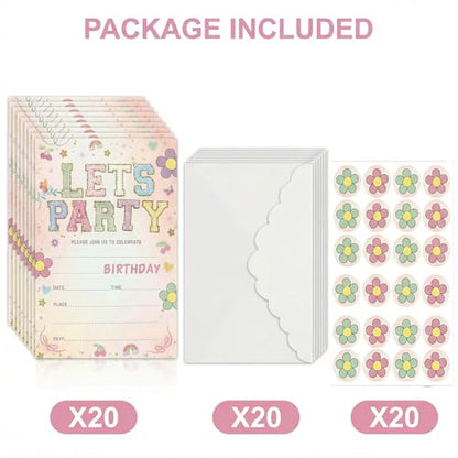 Let's Party! Birthday Invitations - Cute Flower - 20Pcs Double-Sided Fill- In Invitation Cards & Envelopes For Boys, Girls, Birthday Party Favor & Supplies 6 x 4 Inch - style: Flower