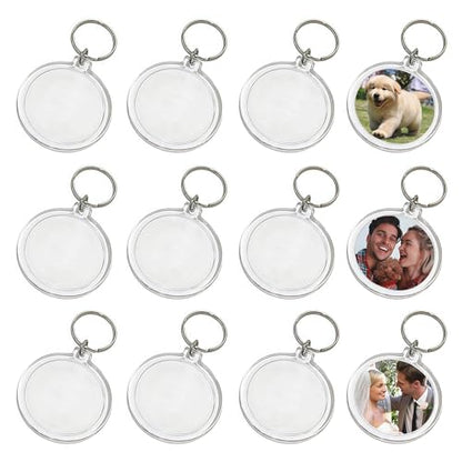25PCS Clear Acrylic Photo Keychains - Round Blank Insert Photo Picture Frame Split Ring Keychain Snap In - Wallet Friendly Key Ring for Women & Men - 1.4 x 1.4 Inch Inner Diameter