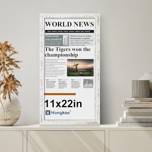 Hongkee 11x12 Newspaper Frame (2 Pack, Distressed White), Real Glass Cover - color: Distressed White, size: 11x22 in without mat