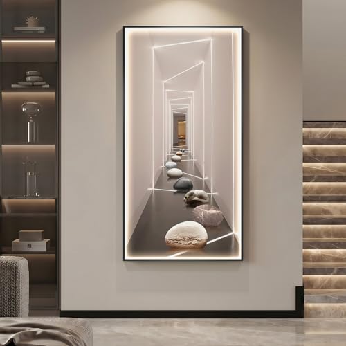 Framed LED Modern Wall Art for Living Room, Large Vertical Luxury 30x60 In - color: Warm-C