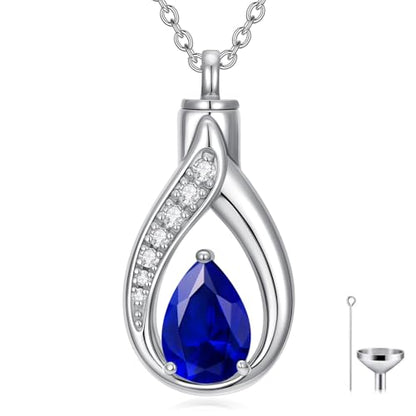 Teardrop Urn Necklace for Ashes Birthstone Keepsake Pendant Cremation Jewelry for Ashes Memorial Jewelry Gifts for Loss of a Loved One for Women - style: Sep-Sapphire