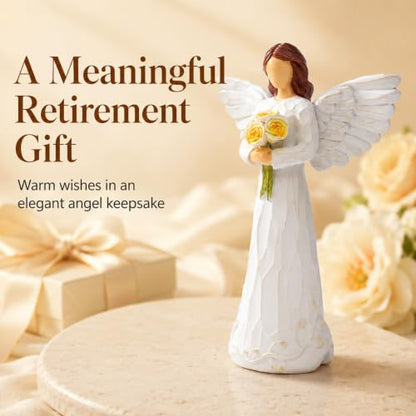 Retirement Gift for Woman, Happy Retirement Gift for Woman, 7" Angel Figurine for Retirement Party Decorations, Retired Gifts for Coworkers Friends,Angel Statue Holding Flowers - style: Retirement Gift