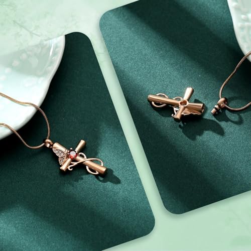 Butterfly Cross Cremation Jewelry Urn Necklaces Cross Butterfly Urn Necklaces for Ashes Memorial Keepsake Pendant for Women Men Gifts With Funnel Kit & Bag - color: Rose+Red