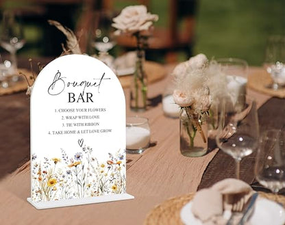 Wedding Signs for Ceremony and Reception, Boho Floral Acrylic Bouquet Bar Sign, Wedding Signage with Stand, Bridal Shower Table Centerpieces, Bouquet Bar Supplies for Engagement Reception Event, 24 - color: Bouquet Bar Sign, 24
