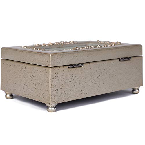 Cottage Garden Your Baptism Silvertone Embossed Floral Jewelry Music Box Plays Amazing Grace
