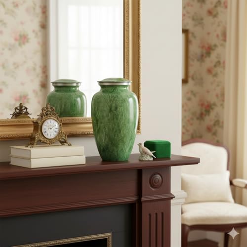 Apollonia Green Adult Cremation Urn - Serene Funeral Urn with a Stunning Faux Marble Finish (Large)