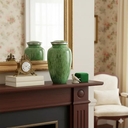 Apollonia Green Adult Cremation Urn - Serene Funeral Urn with a Stunning Faux Marble Finish (Large)
