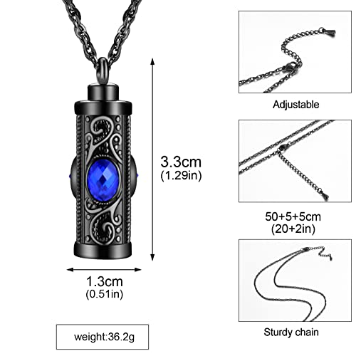 XIUDA Crystal Cremation Urn Necklace for Ashes Keepsake Stainless Steel Memorial Pendant with Flower - color: Bule