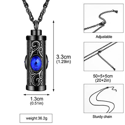 XIUDA Crystal Cremation Urn Necklace for Ashes Keepsake Stainless Steel Memorial Pendant with Flower - color: Bule