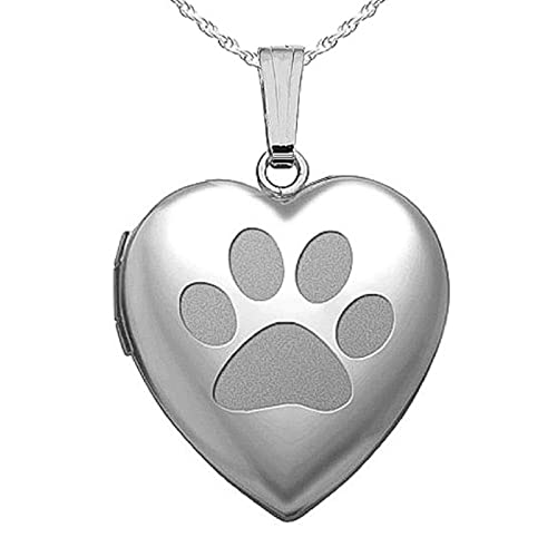 PicturesOnGold.com Silver Dog Paw Heart Locket Pendant Necklace - Includes 18 inch Chain - size: 3/4 inch x 3/4 inch, style: Locket Only