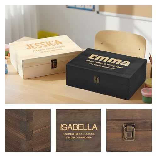 Personalized School Years Memory Box, Engraved Keepsake Chest for Kids | Holds photos, artwork & report cards. Add name, grade, school & class year; 4 sizes, 4 finishes, optional inside engraving. - style: 18. Kids School Memory Box