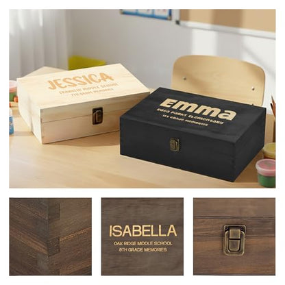 Personalized School Years Memory Box, Engraved Keepsake Chest for Kids | Holds photos, artwork & report cards. Add name, grade, school & class year; 4 sizes, 4 finishes, optional inside engraving. - style: 18. Kids School Memory Box