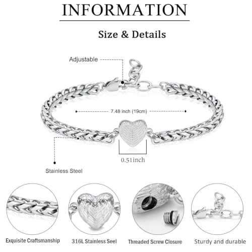 zeqingjw Heart Urn Bracelet for Ashes for Women Stainless Steel Cremation Bangle Jewelry Adjustable Keepsake Memorial Bracelet Loved Ones Ashes Holder Keepsake - color: Customized-1pcs