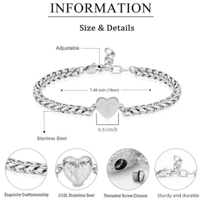 zeqingjw Heart Urn Bracelet for Ashes for Women Stainless Steel Cremation Bangle Jewelry Adjustable Keepsake Memorial Bracelet Loved Ones Ashes Holder Keepsake - color: Customized-1pcs