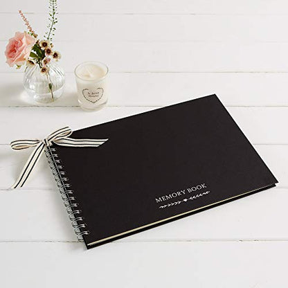 ANGEL & DOVE Funeral Guest Book - Black Textured Covers - 12 x 8 - for Condolence, Memorial, Keepsake