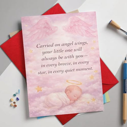 Baby Loss Sympathy Card, “Carried on Angel Wings Your Little One ” | Infant Loss Condolence Card, Miscarriage Remembrance Card Folded with Envelope - color: Baby Girl Angel Wings