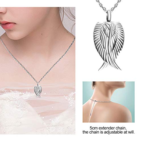Angel Wing Cremation Necklace for Ashes Stainless Steel Urn Pendant Ashes Holder Memorial Jewelry-I’m Here WATCHING Over You - color: Silver