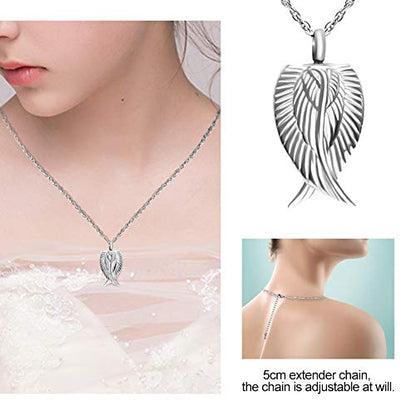Angel Wing Cremation Necklace for Ashes Stainless Steel Urn Pendant Ashes Holder Memorial Jewelry-I’m Here WATCHING Over You - color: Silver