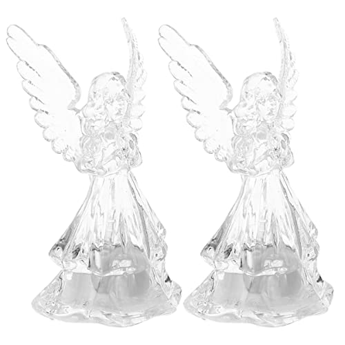 STOBOK Acrylic Light 2-Pack Clear Led Prayer Angel Figurine Lamps Cartoon Table Desk Lights 3.54 X 2.16 X 2.16 in for Bedside Decor Home Party Ambiance