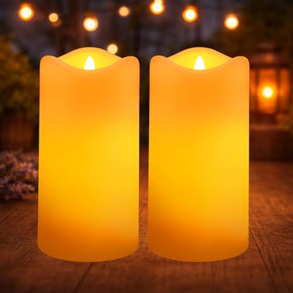 Solar Candles Outdoor Waterproof 2 Pack, 3"x6" Pillar Candles - size: D3"xH6"