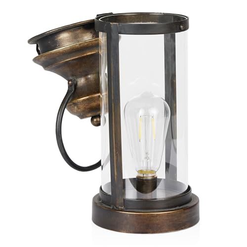 Alpine Corporation ILT102HH-S-GD Gold Metal & Glass Lantern with Warm White LED Light, LED Patio Light, 17" H, Small, Gold - style: 19" H - Gold Metal and Glass w/ Light