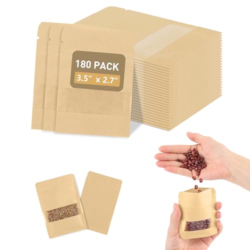 180 Pack Small Seed Envelopes Resealable with Clear Window – 2.8 x 3.5", Gardening Seeds Packet Storage Bags for Seeds Saving, DIY gifts, Jewelry, Snack, Tea Samples - size: Small (2.8 x 3.5")